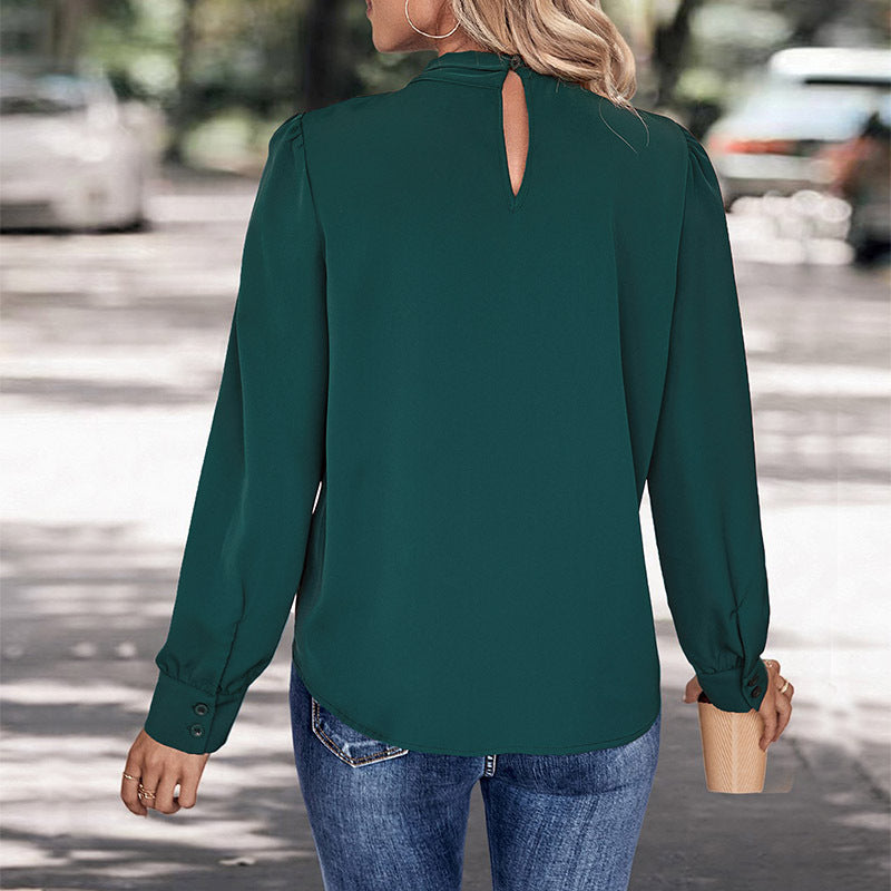 Damen Elegante Chiffon-Bluse mit Schluppe, langen Manschettenärmeln und lockerem Fall Shop Nory