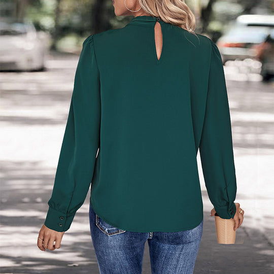 Damen Elegante Chiffon-Bluse mit Schluppe, langen Manschettenärmeln und lockerem Fall Shop Nory