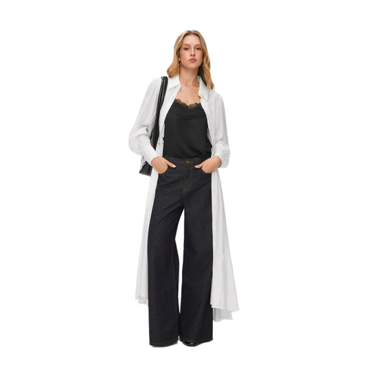 Damen Langes Hemdblusenkleid mit Spitzenbesatz, Taillierung und Stufenrock Shop Nory