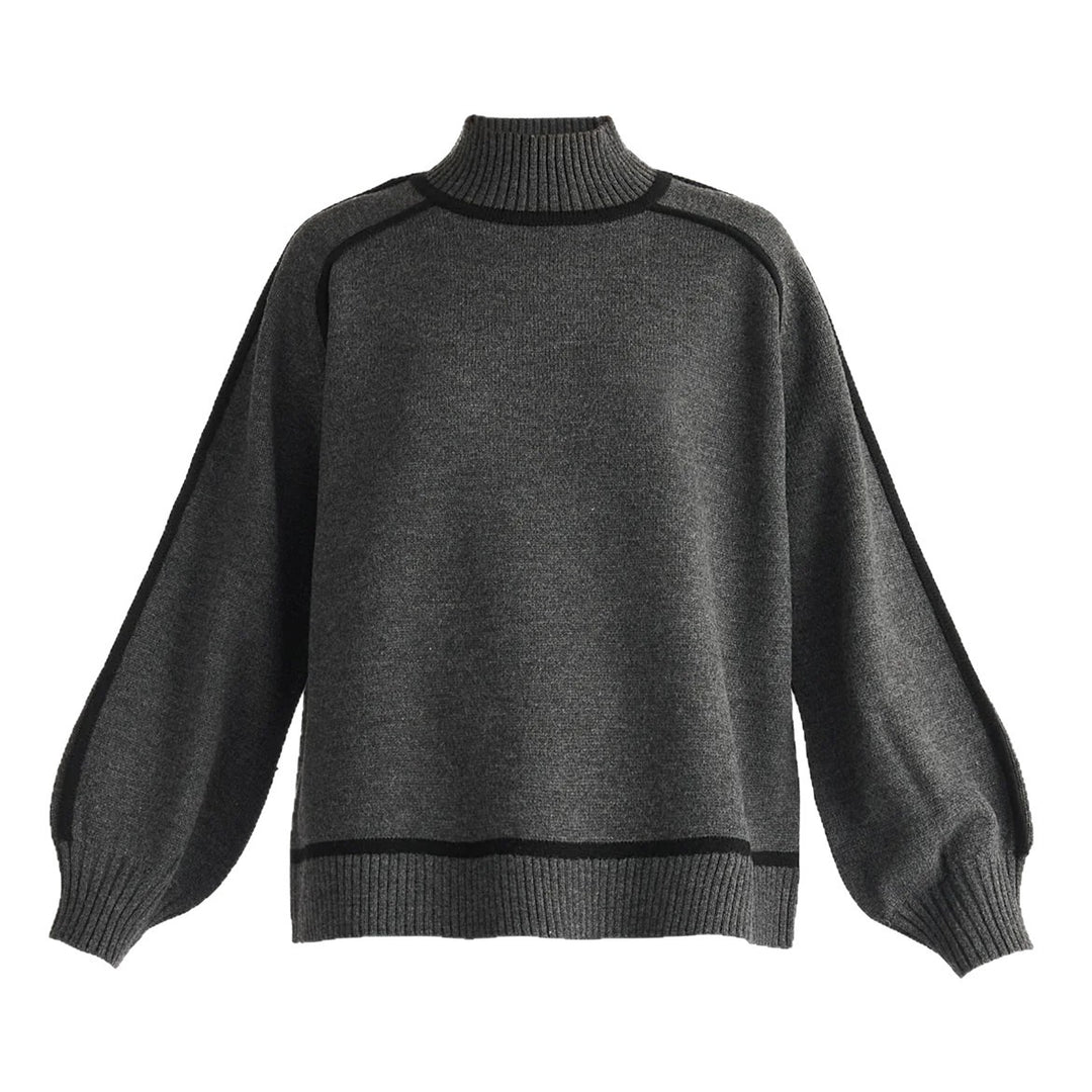 Damen Rollkragen-Feinstrickpullover mit kontrast-Keder und weitem Relax-Fit Shop Nory