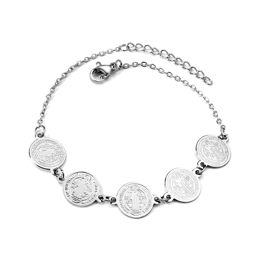 Damen Armband aus goldplattiertem Edelstahl mit Münz- und Perlenverzierungen Shop Nory