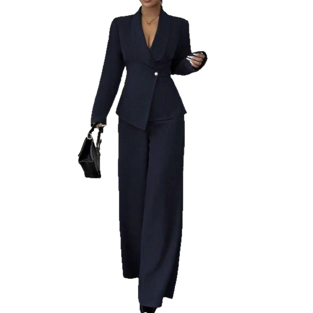 Damen tailliertes Hosenanzug-Set mit asymmetrischem Blazer und weitem Bein Shop Nory
