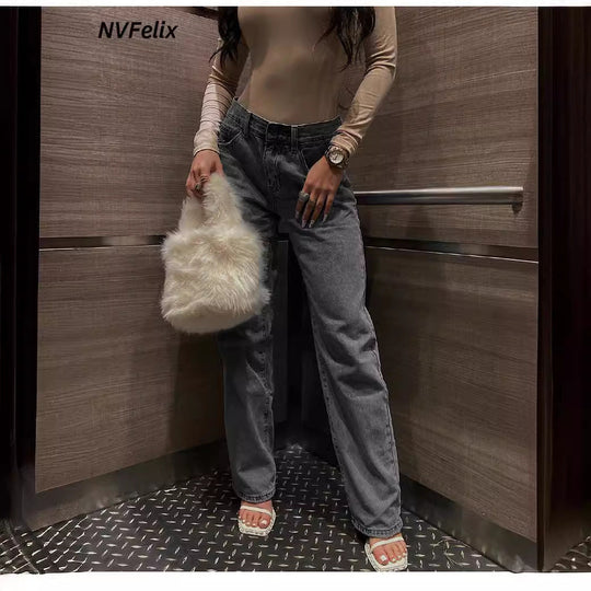 Damen Weite Jeans mit hohem Bund und klassischem Schnitt
