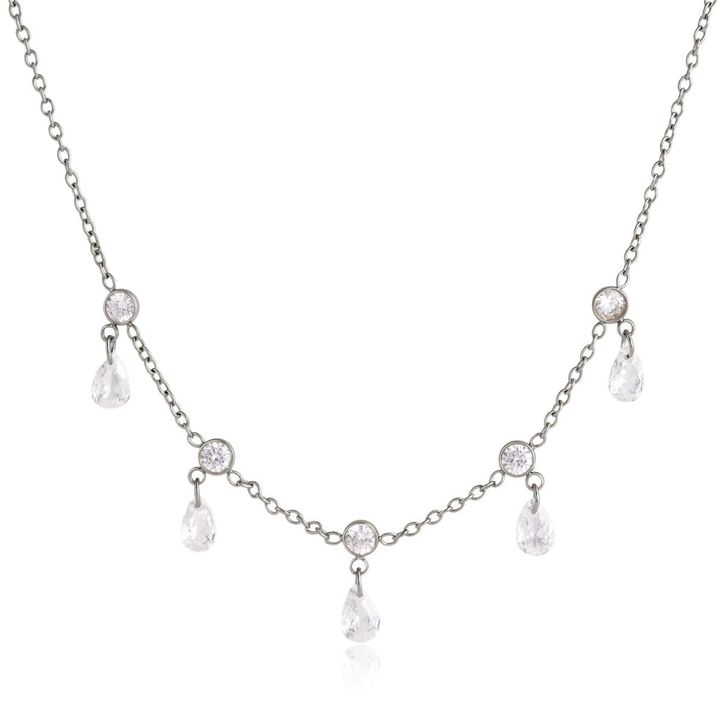 Damen Kette mit funkelnden Tropfenanhängern aus hypoallergenem Edelstahl Shop Nory