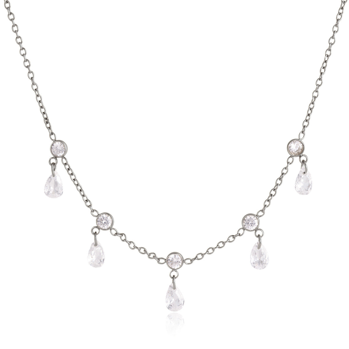 Damen Kette mit funkelnden Tropfenanhängern aus hypoallergenem Edelstahl Shop Nory