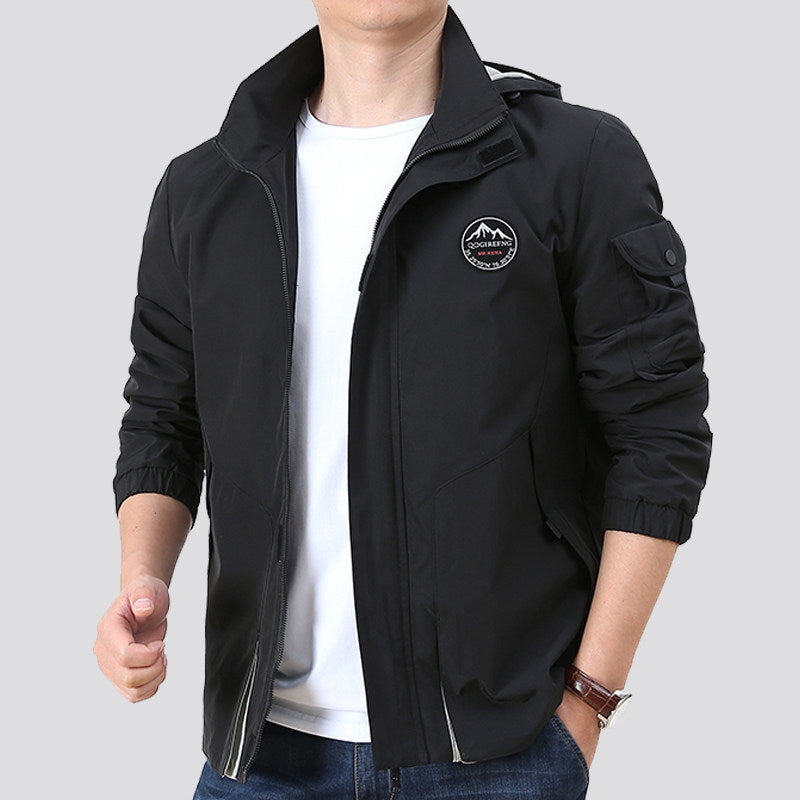 Herren Leichter Urbaner Softshell-Hoodie mit Ärmeltasche und hohem Stehkragen Shop Nory