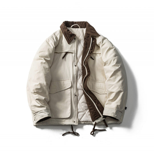 Unisex Gepolsterte Boxy-Fieldjacke mit Cordkragen, Pattentaschen und Tunnelzug Shop Nory