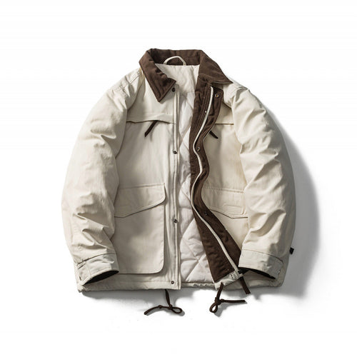 Unisex Gepolsterte Boxy-Fieldjacke mit Cordkragen, Pattentaschen und Tunnelzug Shop Nory