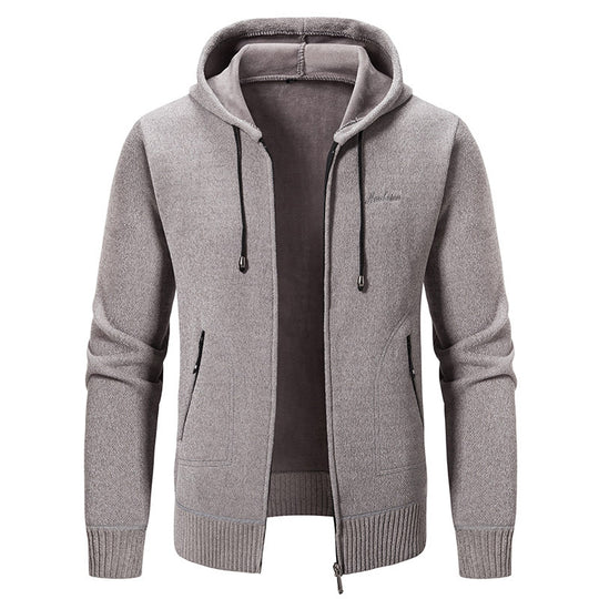 Herren warme Strickoptik-Zipjacke mit Teddyfutter, Kapuze und verdeckten Reißverschlusstaschen Shop Nory