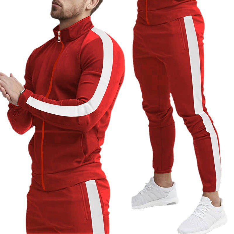 Herren Sportlicher Tapered-Trainingsanzug im Retro-Streifen-Look mit Stehkragen Shop Nory