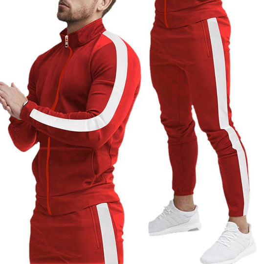 Herren Sportlicher Tapered-Trainingsanzug im Retro-Streifen-Look mit Stehkragen Shop Nory