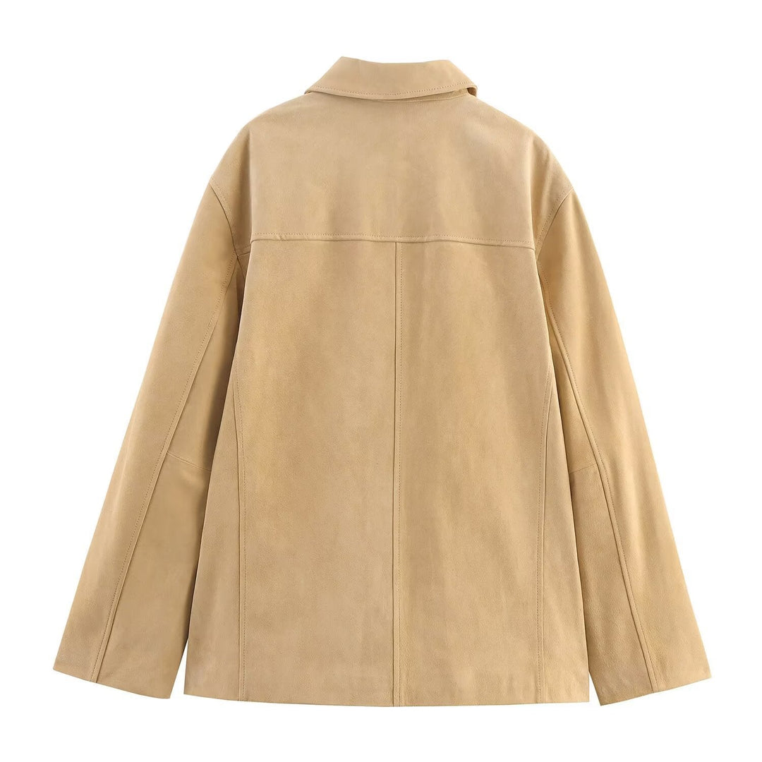 Damen lässige Wildlederjacke mit praktischen Taschen und modischem Schnitt