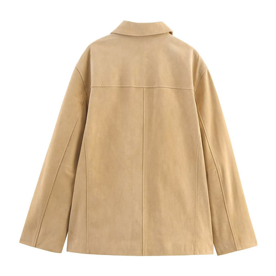 Damen lässige Wildlederjacke mit praktischen Taschen und modischem Schnitt