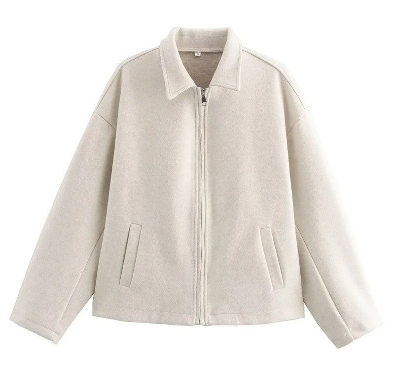Damen nan kurzer kastiger Wollmix-Bomber mit Hemdkragen und verdecktem Reißverschluss Shop Nory