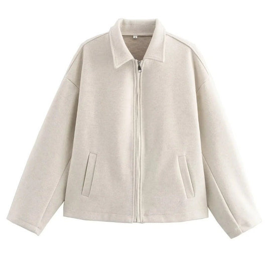 Damen nan kurzer kastiger Wollmix-Bomber mit Hemdkragen und verdecktem Reißverschluss Shop Nory