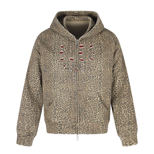 Damen Kapuzenjacke im Boxy‑Cut mit Leo‑Print und distressed Stickerei Shop Nory