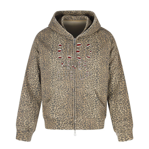 Damen Kapuzenjacke im Boxy‑Cut mit Leo‑Print und distressed Stickerei Shop Nory