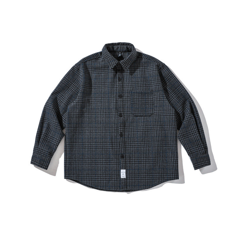 Unisex Kastenförmiges Overshirt aus Wollmix mit Glencheck, Brusttasche und gerundetem Saum Shop Nory