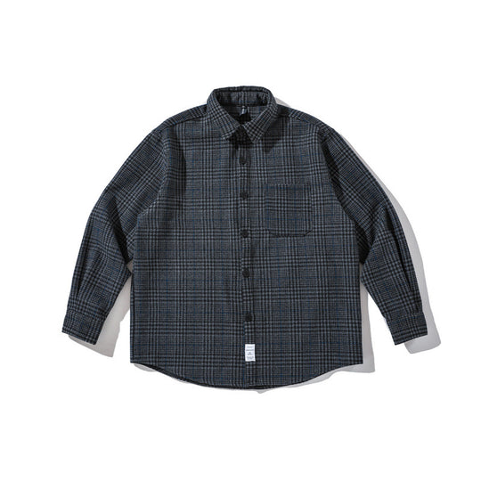 Unisex Kastenförmiges Overshirt aus Wollmix mit Glencheck, Brusttasche und gerundetem Saum Shop Nory