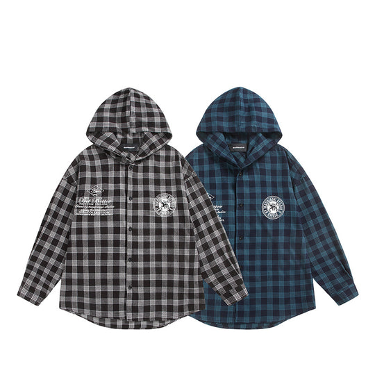 Unisex Kariertes Kapuzen-Overshirt aus Flanell mit Logostickerei und Oversize-Schnitt Shop Nory