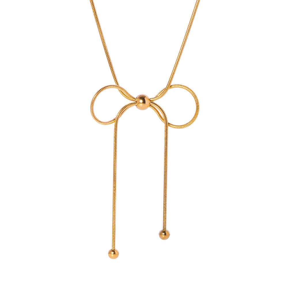 Damen Halskette mit verspieltem Schleifen-Design und eleganten Edelstahl-Details Shop Nory
