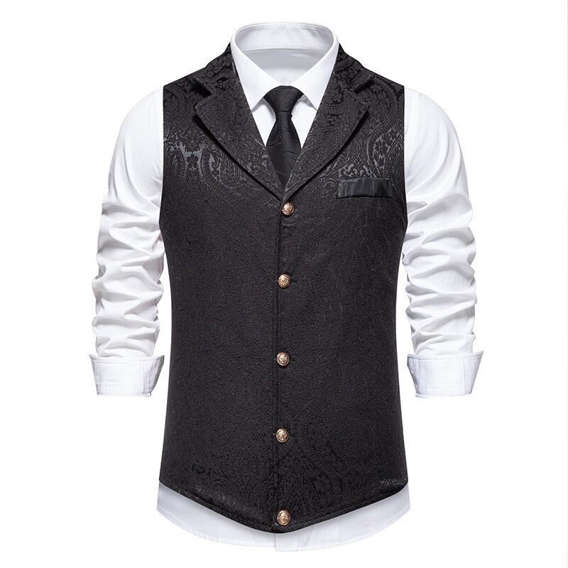 Herren Paisley-Jacquard Weste mit Schalkragen, tailliertem Schnitt und Zierknöpfen Shop Nory