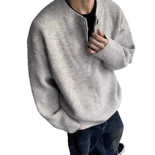 Herren Oversized Strickpullover mit Dreiknopf-Henleypasse Shop Nory