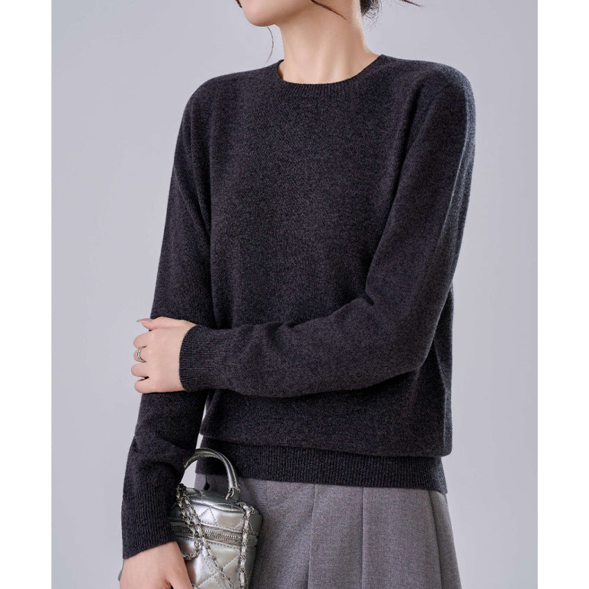 Damen Feiner Rundhals-Pullover aus Kaschmir-Mix mit gerippten Bündchen Shop Nory