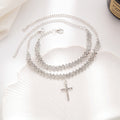 Mehrlagiger Kristallchoker mit Funkelndem Kreuzanhänger und Verstellbarer Verlängerungskette