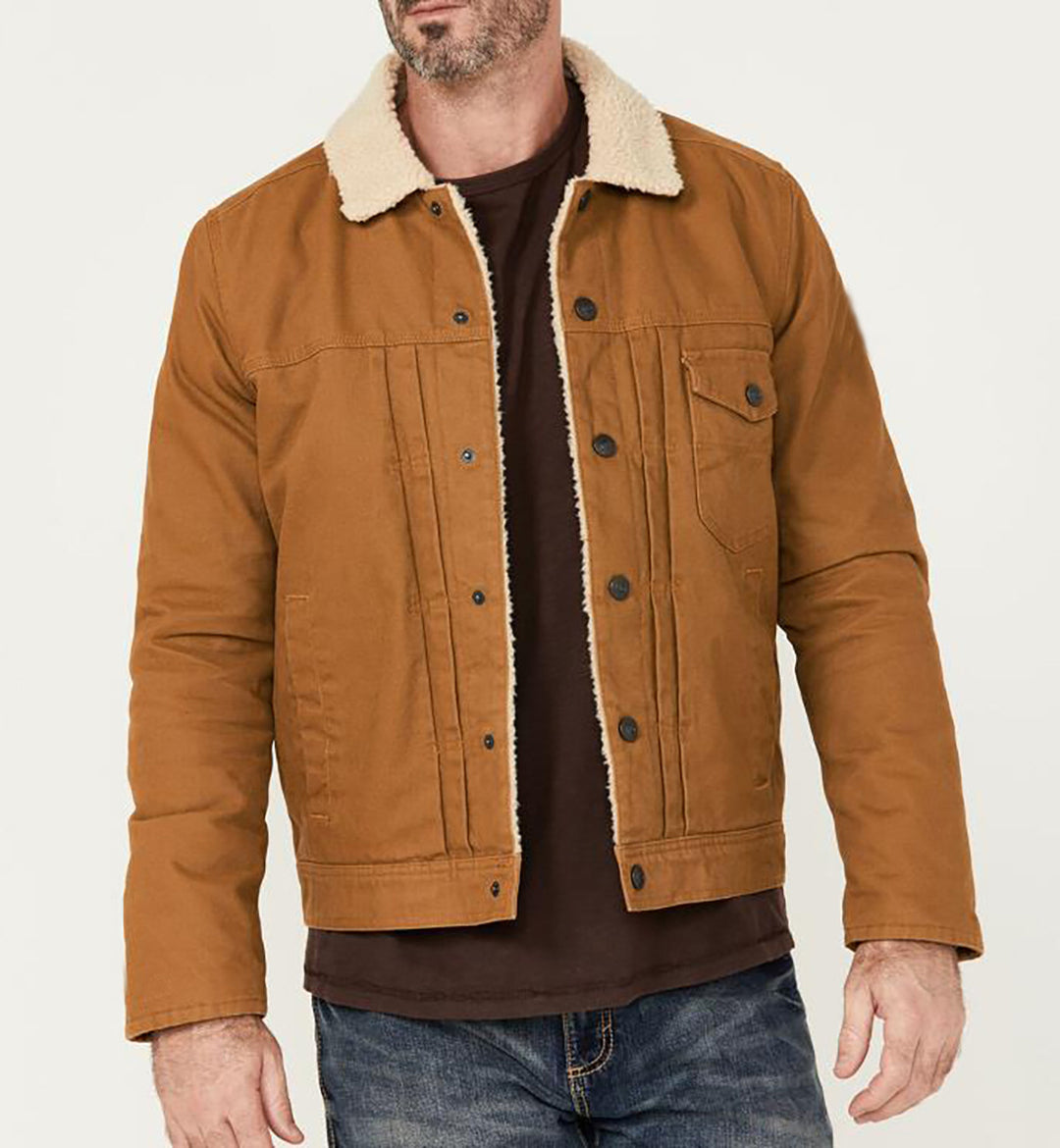 Herren Canvas-Truckerjacke mit Teddyfutter und Cordkragen Shop Nory