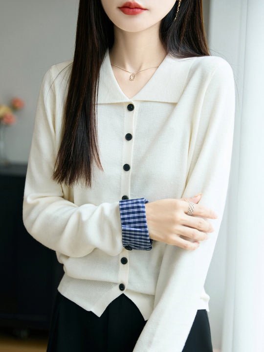Damen Leichter Feinstrick-Cardigan mit breitem Hemdkragen und Frontknopfleiste Shop Nory