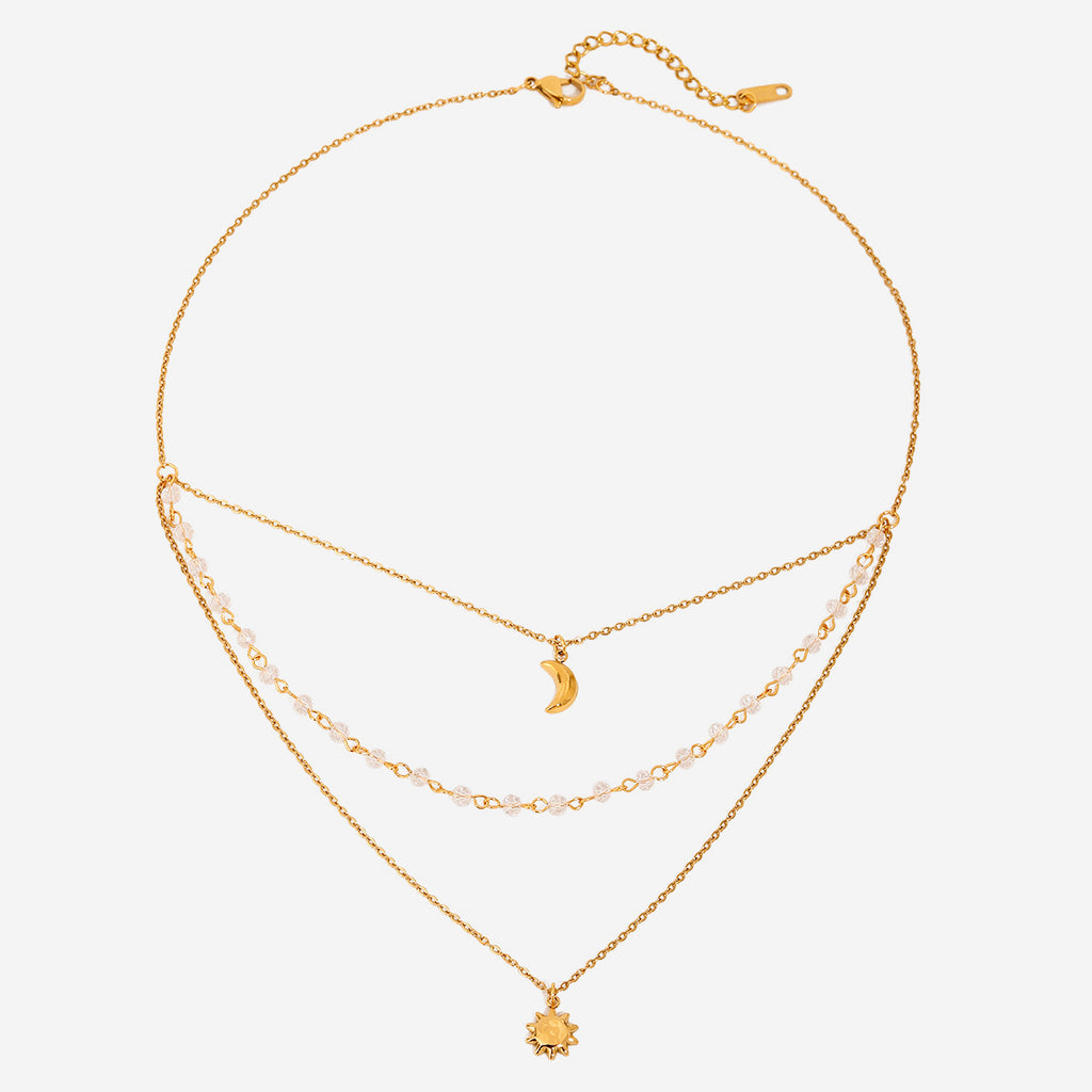 Damen mehrlagige Halskette mit elegantem Mond- und Sonnenanhänger Shop Nory