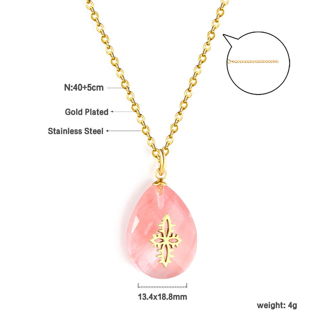 Damen Halskette mit funkelndem Tropfenanhänger und goldplattiertem Edelstahl Shop Nory