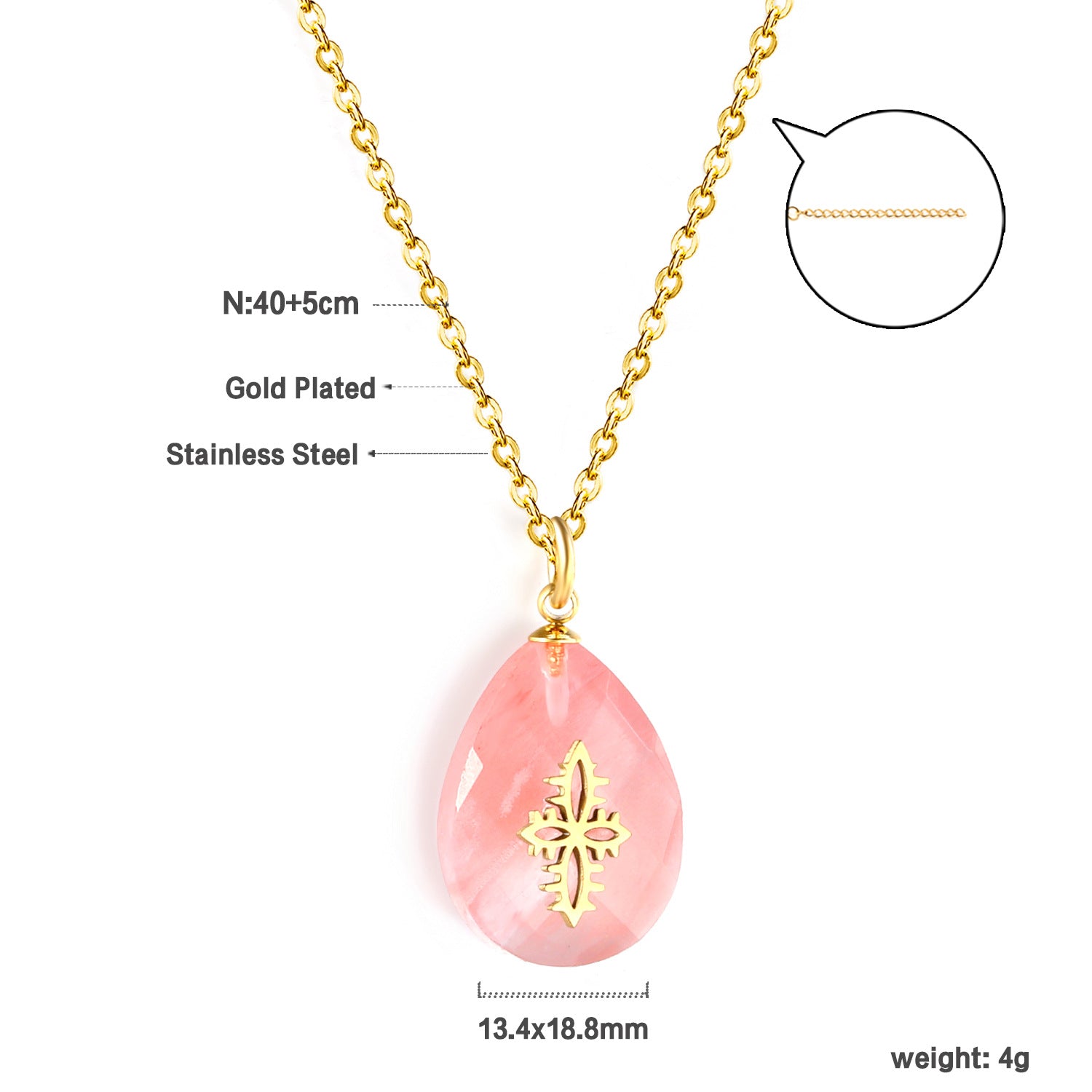 Damen Halskette mit funkelndem Tropfenanhänger und goldplattiertem Edelstahl Shop Nory