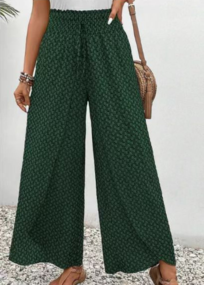 Damen nan weite Sommer-Palazzohose mit gerafftem Komfortbund, fließender Beinweite und geometrischem Allovermuster