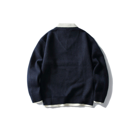 Unisex Oversize-Strickpullover mit kontrastpolokragen und V-Ausschnitt Shop Nory