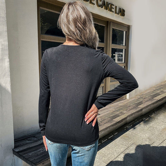 Damen Langarmshirt mit kontrastierendem Leoparden-Panel und V‑Ausschnitt Shop Nory