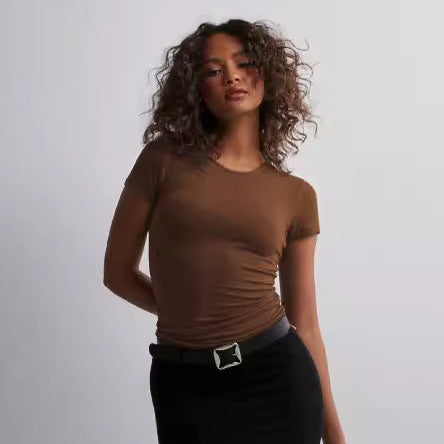 Damen Slim Fit T-Shirt aus hochwertigem Baumwollmix mit elastischem Stretch