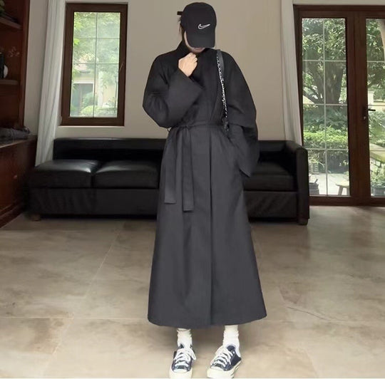 Damen Langer Mantel im Kimono-Stil mit Bindegürtel und weiter A-Linie Shop Nory