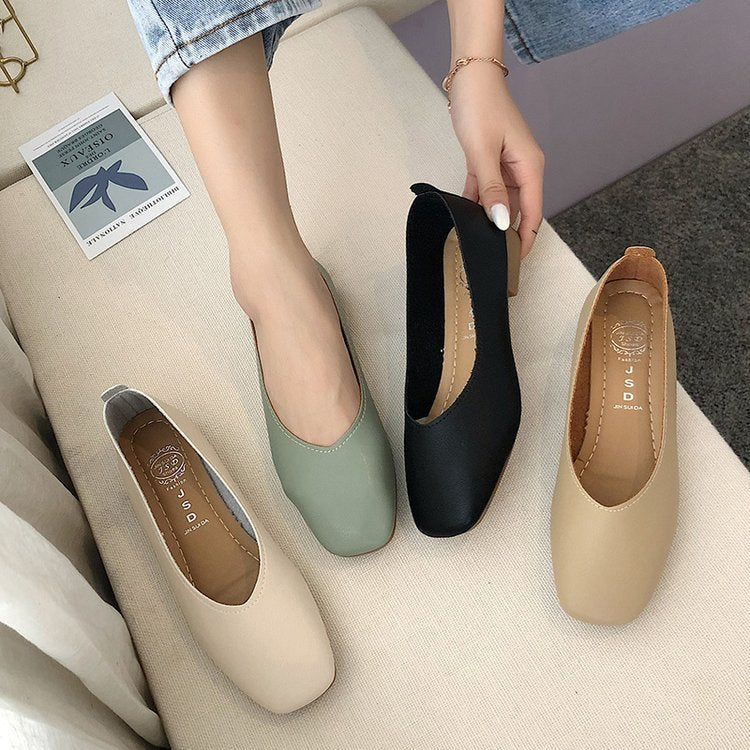Damen elegante Ballerinas mit quadratischer Spitze und komfortablem Blockabsatz
