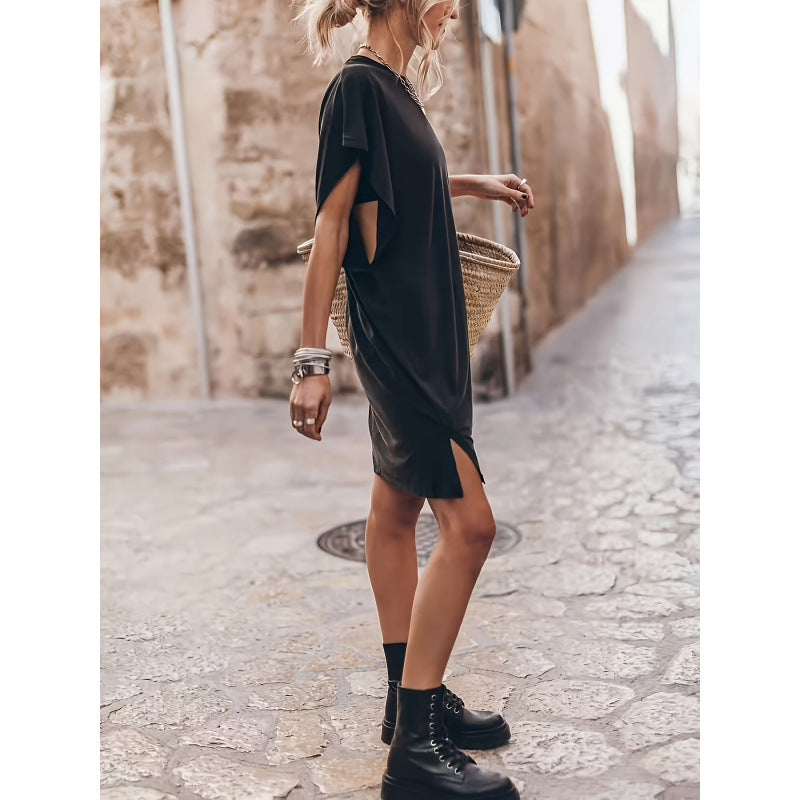 Damen Casual T-Shirtkleid mit seitlichen Schlitzen und lässigem Schnitt Shopnory