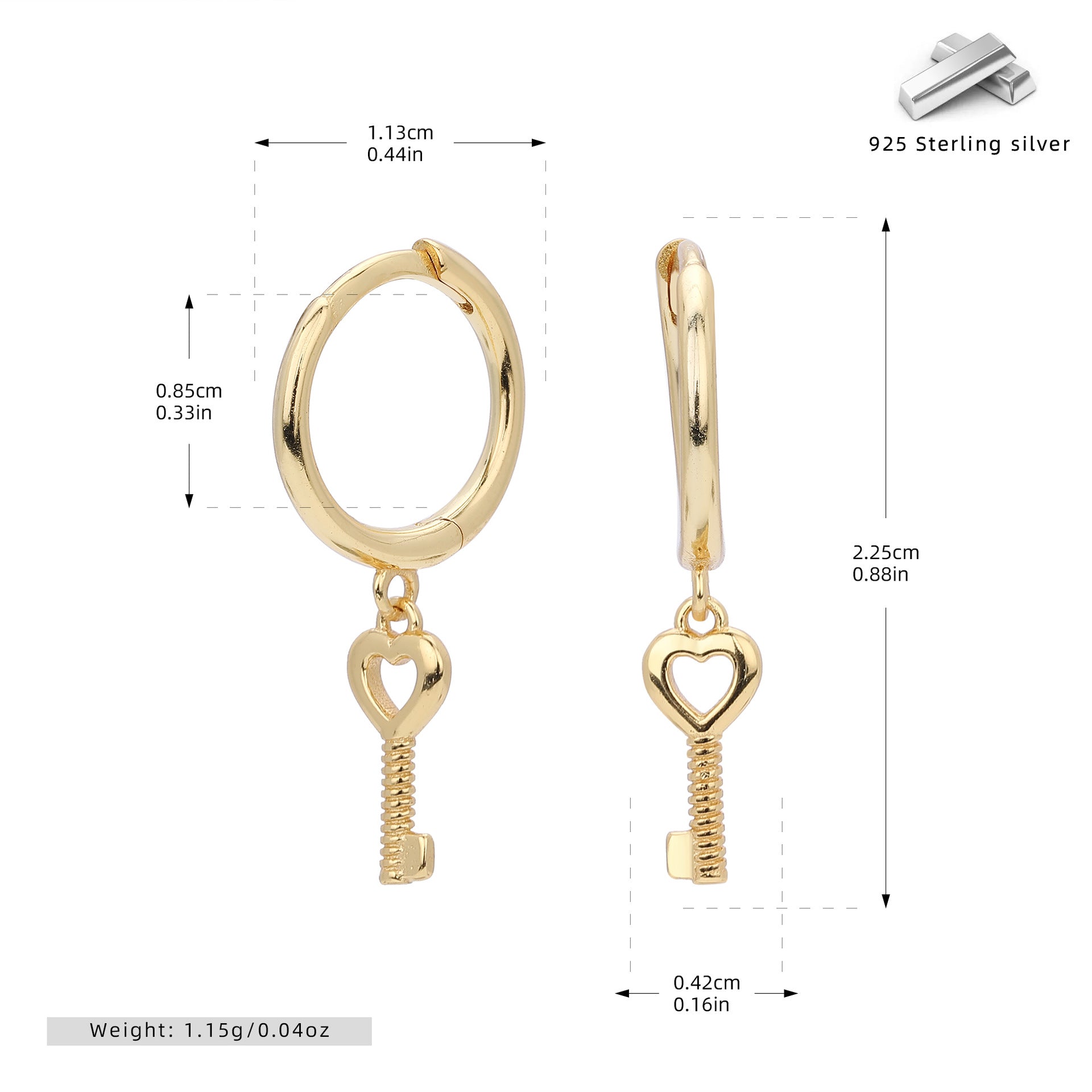 Damen Ohrhänger mit Schlüsselanhänger aus 925 Sterling Silber Shop Nory