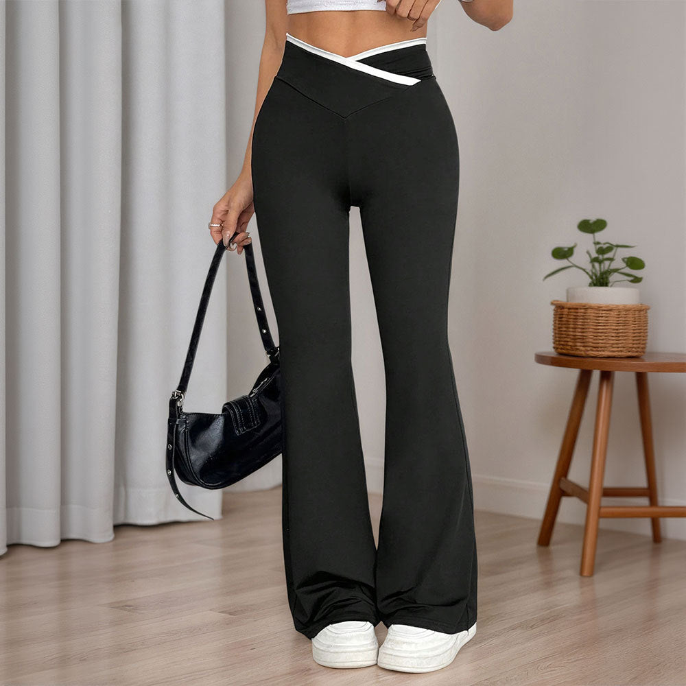Damen figurbetonte High-Waist-Schlaghose mit V-Bund und formendem Stretchjersey Shop Nory