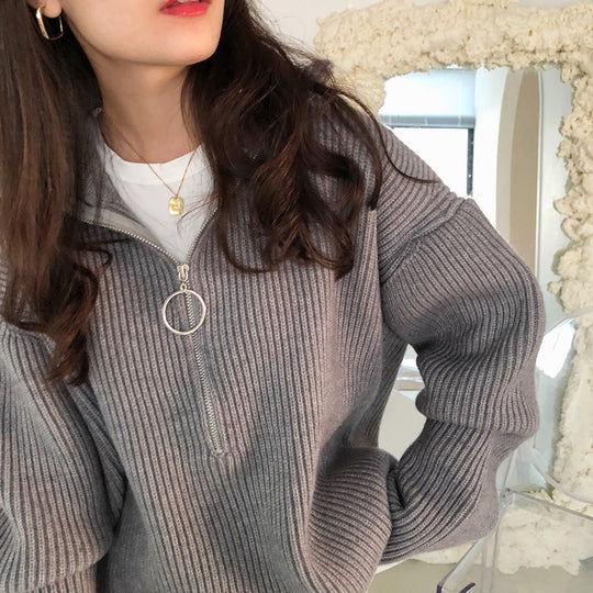 Damen Lässiger Pullover mit Reißverschluss Shop Nory