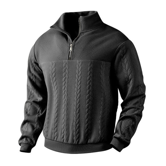Herren nan grobgestrickter Troyer-Pullover mit Zopfmuster, Stehkragen und halbem Reißverschluss Shop Nory