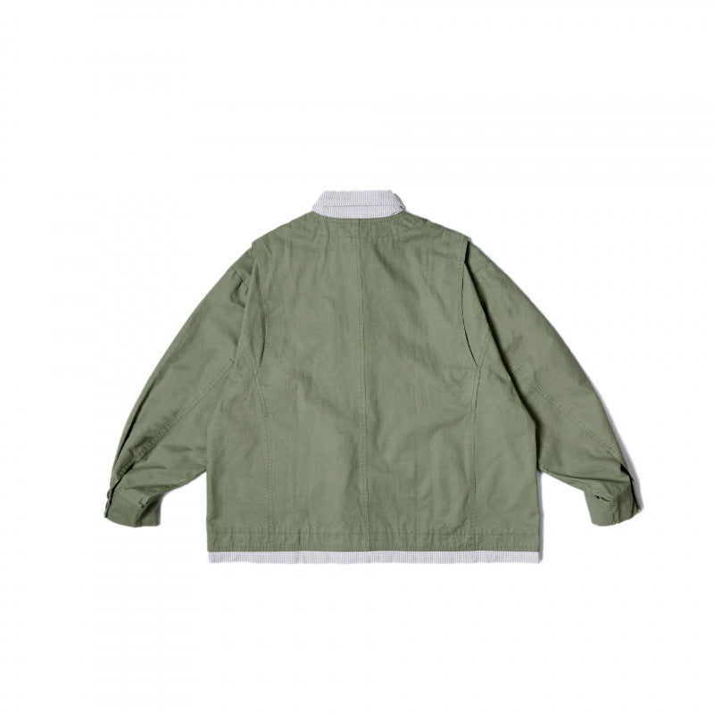 Unisex Oversize-Hemdjacke im Worker-Stil mit aufgesetzten Klappentaschen und kontrastierter Hemdblende Shop Nory