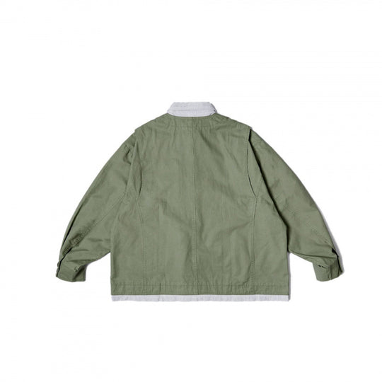Unisex Oversize-Hemdjacke im Worker-Stil mit aufgesetzten Klappentaschen und kontrastierter Hemdblende Shop Nory