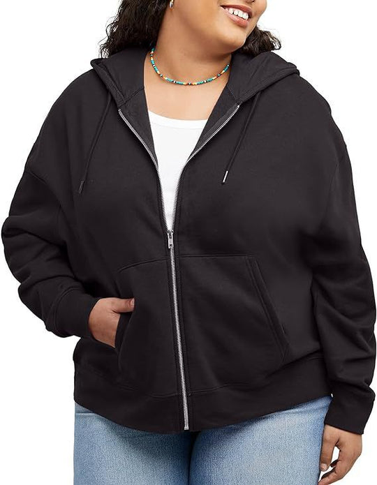 Damen nan Kapuzenjacke mit durchgehendem Reißverschluss, Kängurutasche und entspannter Passform Shop Nory