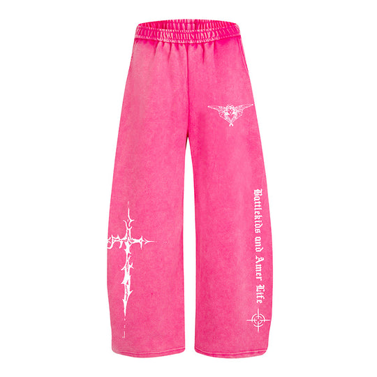 Damen Weite Lounge-Hose im Palazzo-Stil mit Elastikbund und Gothic-Print Shop Nory