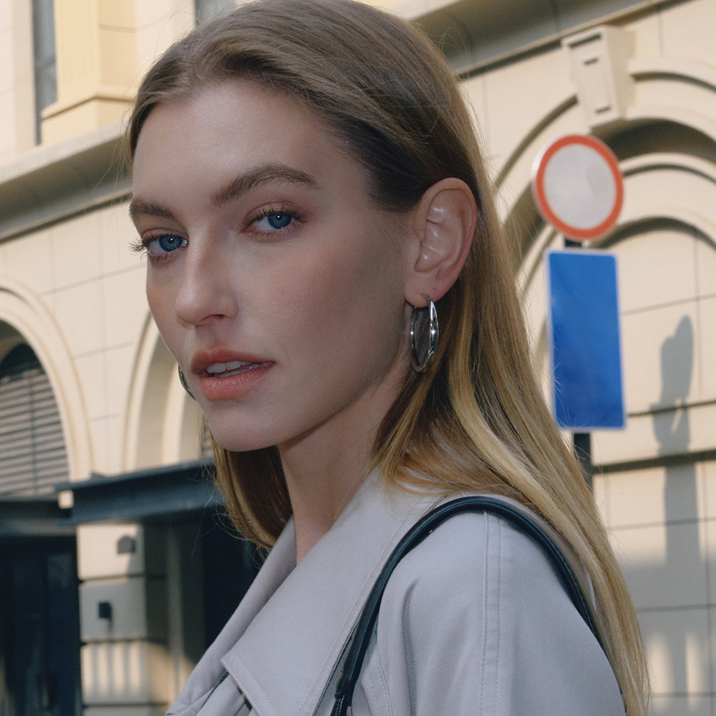 Damen Creolen Ohrringe mit modernem, hypoallergenem Design aus Edelstahl Shop Nory